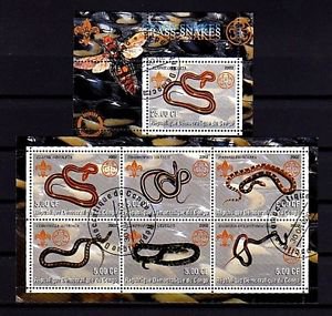 CONGO - 2002 - SNAKES - REPTILE - 2 X CTO NH S/SHEETS!