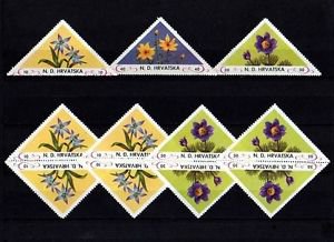 CROATIA - 1951 - FLOWERS - TRIANGLES - SINGLES & PAIRS - PERF - MINT STAMPS!