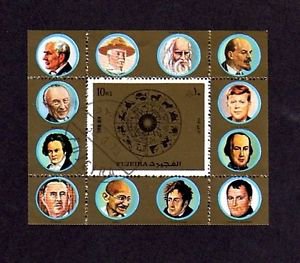 FUJEIRA - 1972 - KENNEDY - GANDHI - NAPOLEON - EDISON +++ CTO NH S/SHEET!