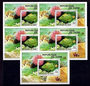 ZAIRE - 1980 - TROPICAL FISH - TRIGGERFISH - WHOLESALE LOT  5 X CTO NH S/SHEETS!