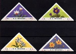 CROATIA - 1951 - FLOWERS - TRIANGLES - PERF - 4 X MINT - MNH SINGLES!
