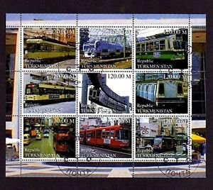 TURKMENISTAN - 2000 - TRAIN - RAILWAY - STREET CAR - TROLLEY - 9 X CTO NH SHEET!
