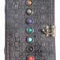 VINTAGE HANDMADE SEVEN STONE EMBOSSED BLACK LEATHER JOURNAL DIARY WITH LOCK