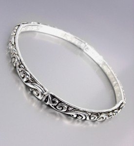 NEW Brighton Bay Silver Black Filigree Thin 4mm Stretch Stackable Bracelet
