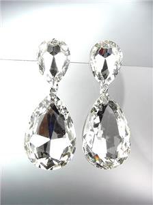 GLITZY Clear Czech Crystals Bridal Queen Pageant Prom Earrings 2631