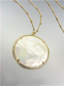 GORGEOUS Urban Anthropologie Mother of Pearl Shell Gold Chain 30" Long Necklace