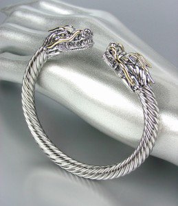 UNIQUE Designer Inspired Silver Gold Dragon Cable Cuff Bracelet