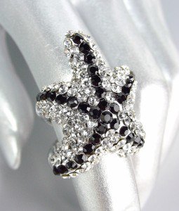 EXQUISITE Clear Black Pave CZ Crystals Starfish Ring