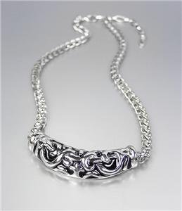 CLASSIC Brighton Bay Silver Black Filigree Medallion Cable Chain Necklace