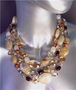 Urban Anthropologie Wood Smoky Brown Czech Crystals Marble Beads Necklace Set