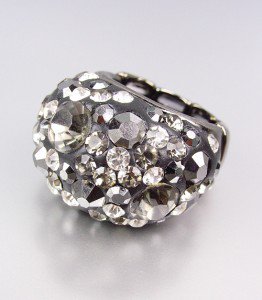 CHUNKY Sparkle Black Crystals Oval Dome Stretch Cocktail Ring