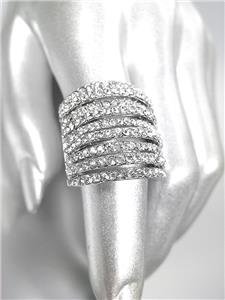 GORGEOUS SHIMMER 9 Rows CZ Crystals Silver Plated Cocktail Statement Ring