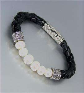 CLASSIC Designer Style Genuine Creme Pearls Black Cord Balinese Bracelet
