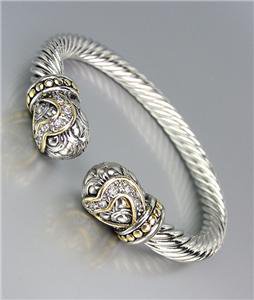*NEW* Designer Style Silver Balinese Filigree CZ Crystals End Tips Cuff Bracelet