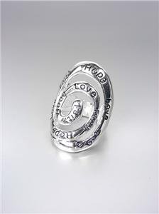 INSPIRATIONAL Scripture Silver Oval Scroll HOPE FAITH LOVE Filigree Stretch Ring