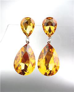 GLITZY Golden Brown Czech Crystals Bridal Queen Pageant Prom Earrings 2631