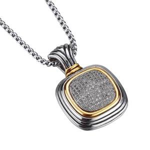 CLASSIC Designer Balinese Silver Pave CZ Crystals Square Pendant Necklace 758