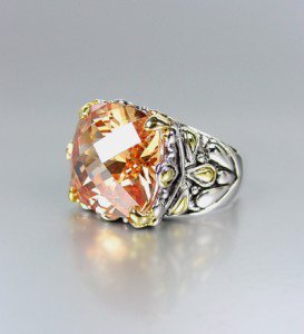 *NEW* Designer Inspired Brown Topaz CZ Crystal Silver Gold Balinese Ring