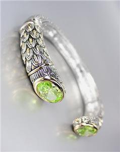 STUNNING Designer Inspired Green Peridot CZ Crystals Balinese Cuff Bracelet
