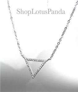 CHIC 18kt White Gold Plated CZ Crystals TRIANGLE Pendant Petite Dainty Necklace