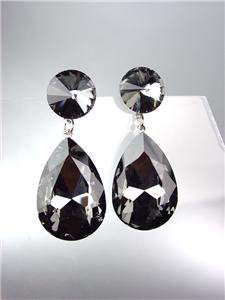 GLITZY Smoky Gray Black Czech Crystals Bridal Queen Pageant Prom Earrings