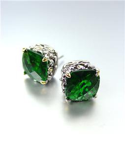 Designer PETITE Silver Gold Balinese Filigree Emerald Green CZ Crystal Earrings