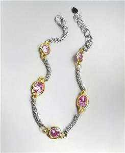 GORGEOUS Designer Style Silver Box Chain Cable Pink Rose CZ Crystals Bracelet