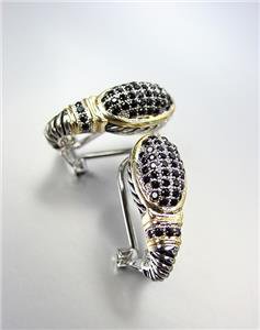CLASSIC Balinese Silver Cable Gold Pave Black Onyx CZ Crystals Oval Earrings