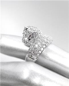 EXQUISITE Designer Style 18kt White Gold Plated CZ Crystals LEOPARD Ring