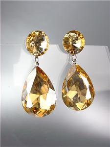 GLITZY Light Brown Topaz Czech Crystals Bridal Queen Pageant Prom Earrings