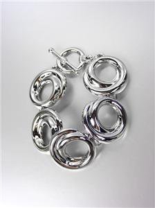 CLASSIC Designer Style Organic Silver Swirl Rings Toggle Ring Bracelet