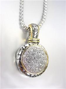 CLASSIC Designer Style Balinese Silver Dots Gold CZ Crystals Pendant Necklace
