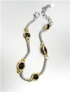 GORGEOUS Designer Style Silver Box Chain Cable Black Onyx CZ Crystals Bracelet