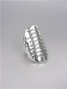 INSPIRATIONAL Silver LOVE JOY PEACE KINDNESS FAITHFULNESS Oval Stretch Ring
