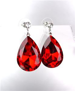 GLITZY SPARKLE Red Tear Drop Czech Crystal Bridal Queen Pageant Post Earrings