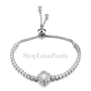 EXQUISITE 18kt White Gold Plated CZ Crystals Clover Crystal Links Chain Bracelet