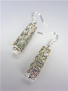 Designer Style Silver Gold Balinese Floral Butterfly CZ Crystals Barrel Earrings