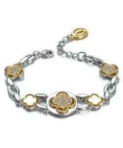 NEW Designer Inspired Silver Gold Clover Clovers CZ Crystals Links Bracelet