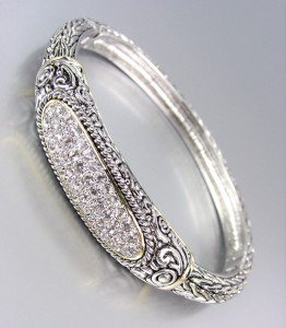 Designer Style Balinese Silver Pave CZ Crystals Weave Bangle Bracelet