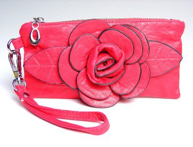 Chic Fuchsia Pink Flower Clutch Bag Purse