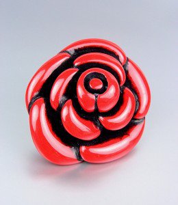 CHUNKY Urban Anthropologie Coral Red Lucite Resin Flower Stretch Ring