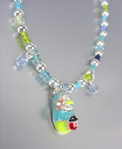 ADORABLE Blue Green Beads Ladybug Lady Bug Flower Shoe Charm Stretch Anklet