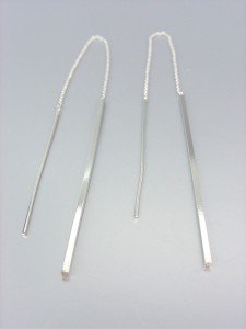 CHIC & SEXY Thin Silver Metal Dangle Bar Threader Chains Post Earrings