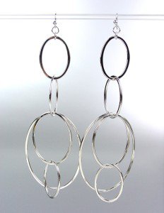 Sexy Basketball Wives Style Silver Oval Rings Long Drip Dangle Earrings