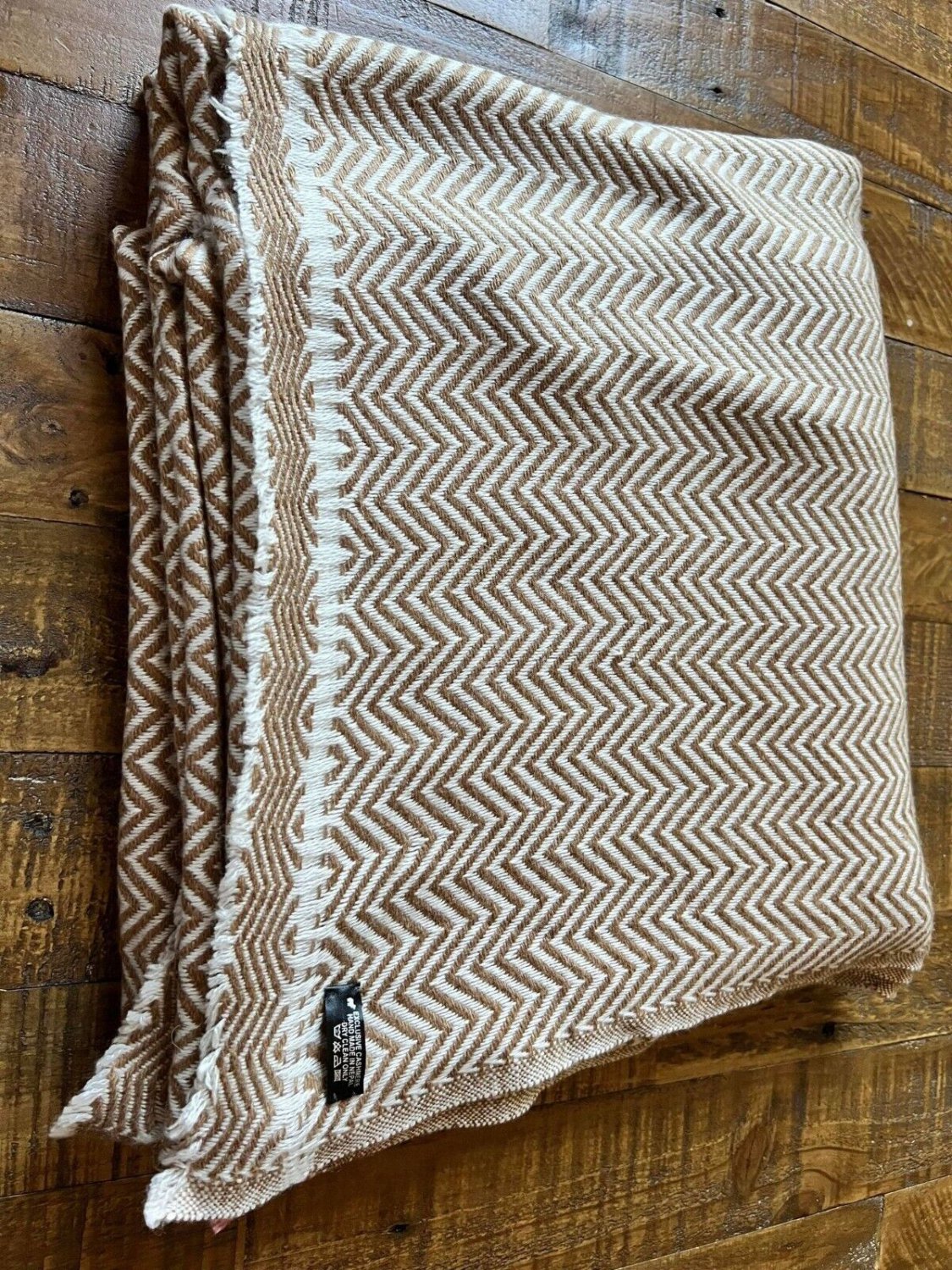 Cashmere Blanket Throw Travel Wrap 100% Handmade NEPAL Home Brown herringbone