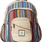 Large Organic Hemp Multi Pocket Backpack with Laptop Sleeve, Bohemian Hippie