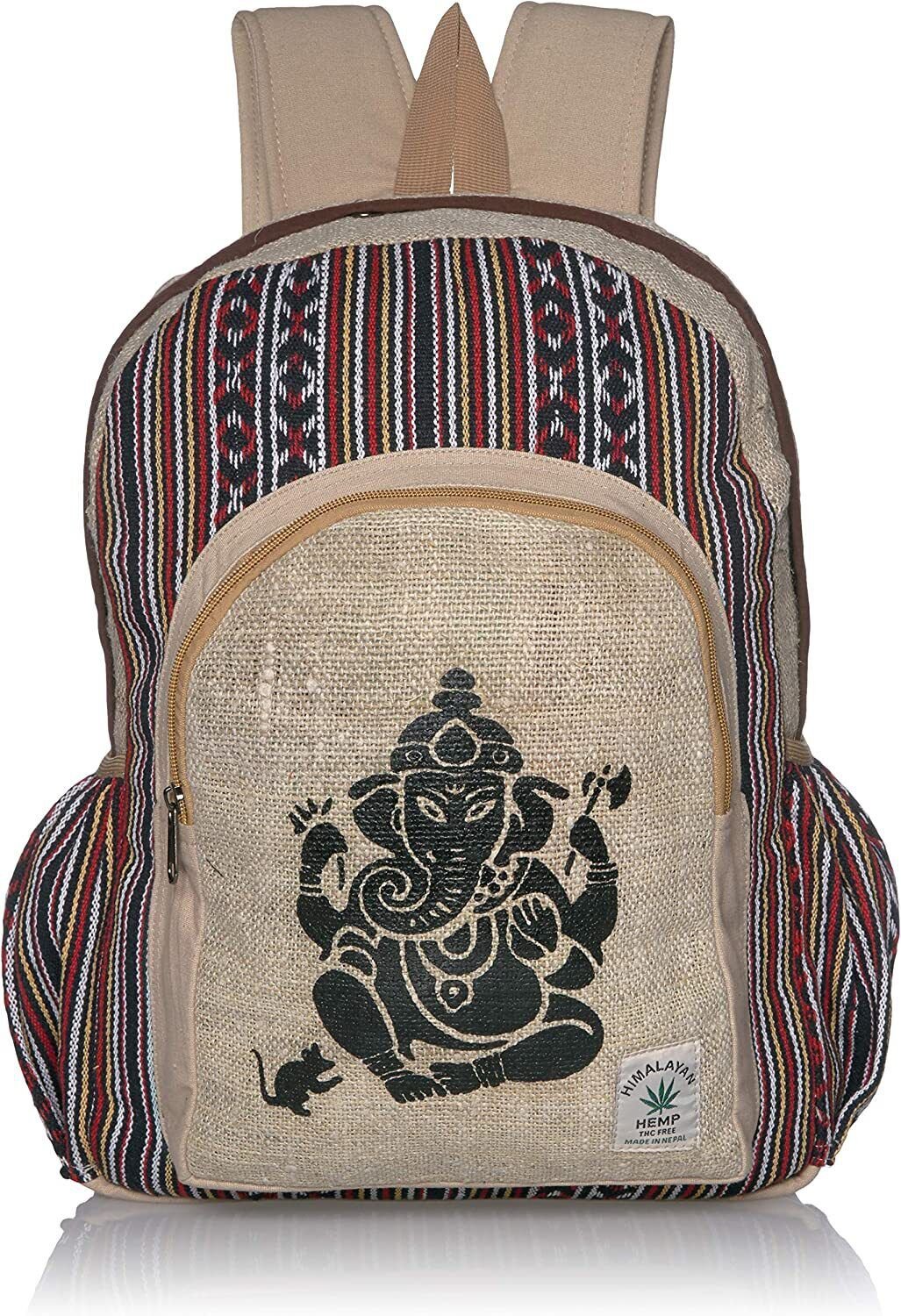 Multi Pocket Hemp Rucksack Backpack (Ganesh) -Fashion Cute Travel School College