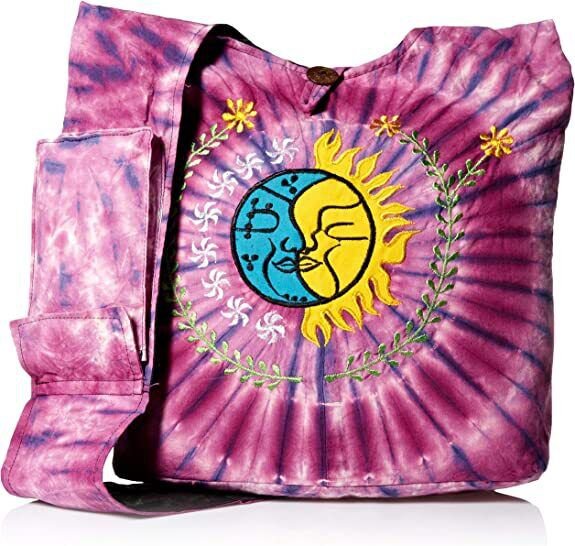 Sun Moon Hippie Boho Slouch Bag Sling Nepal Cross Body Bag - Recycled Ripped