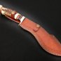 17'' HANDMADE DAMASCUS STEEL STAG HANDLE HUNTING KUKRI KNIFE WITH LEATHER SHEATH