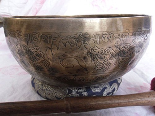 NHH 9" Mantra Carved Third Chakra Tibetan Meditation Singing Bowl Hand Hammer...